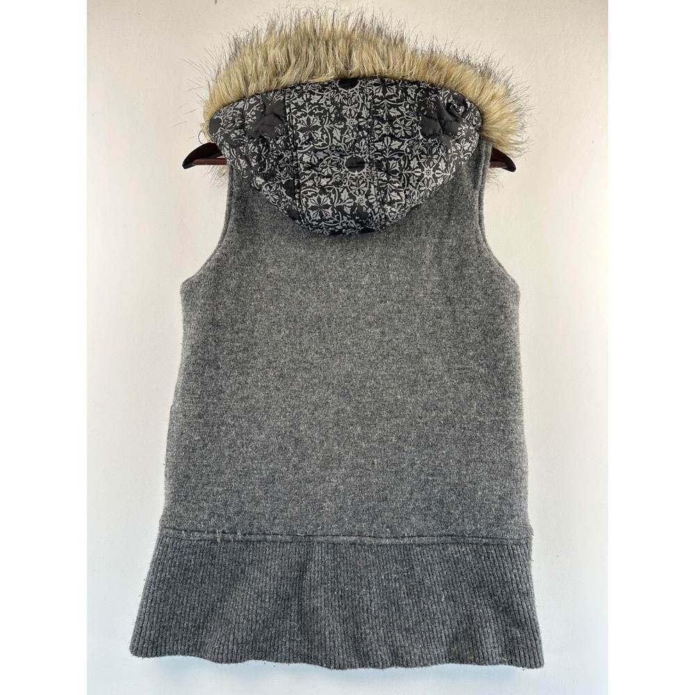 Empyre Reversible Quilted Hooded Vest Large Lambswool Grey Faux Fur Trim Boho - Picture 13 of 16
